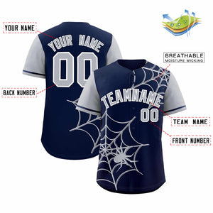 Custom Navy-Gray Spider Web Pattern Raglan Sleeves Authentic Baseball Jersey