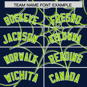 Custom Navy-Neon Green Spider Web Pattern Raglan Sleeves Authentic Baseball Jersey