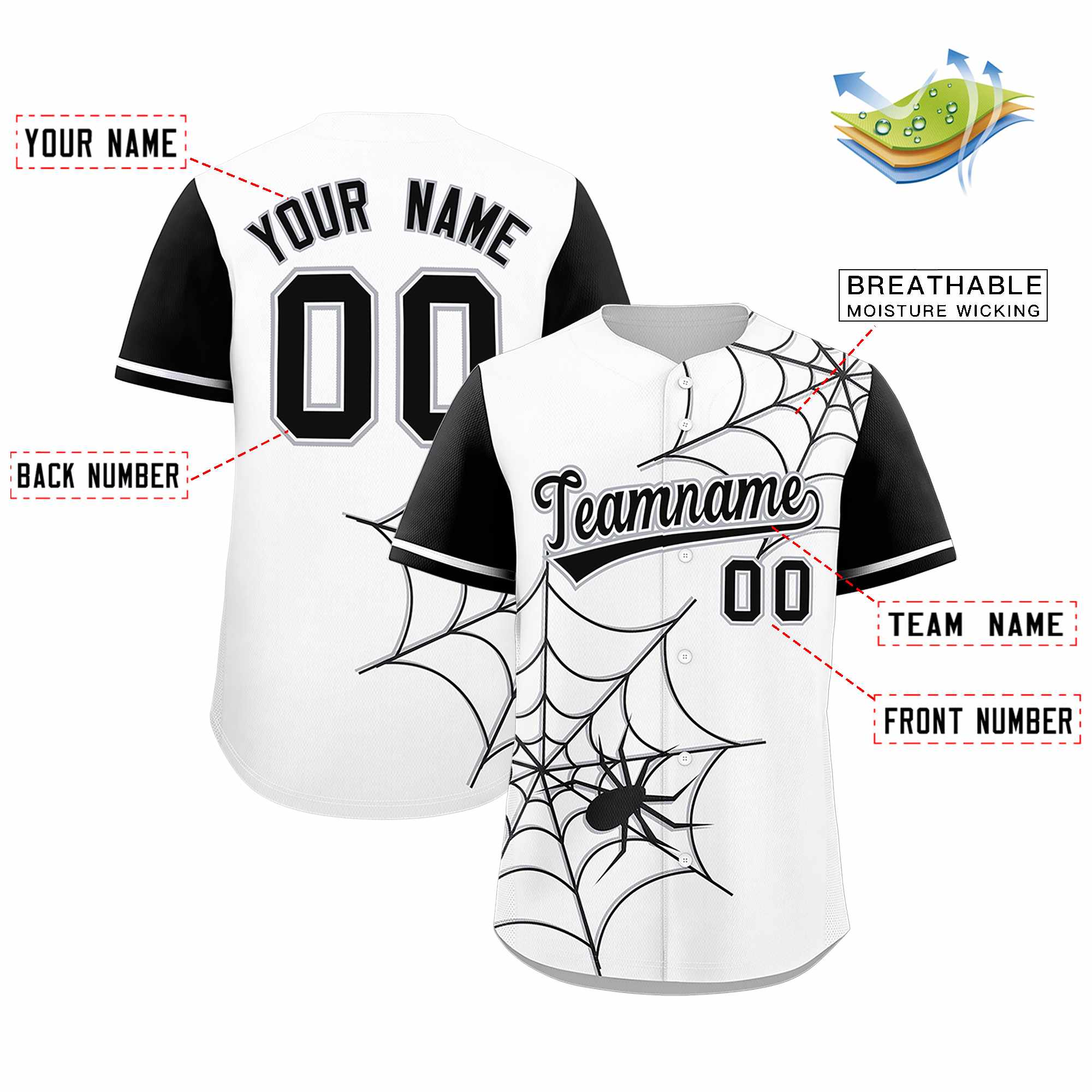 Custom White-Black Spider Web Pattern Raglan Sleeves Authentic Baseball Jersey