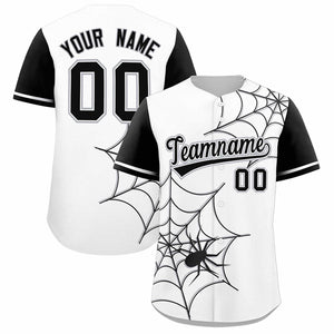 Custom White-Black Spider Web Pattern Raglan Sleeves Authentic Baseball Jersey