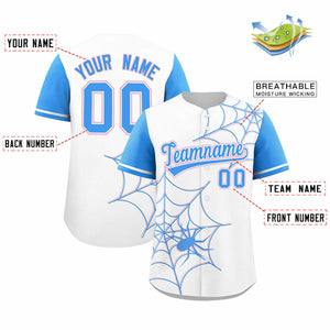 Custom White-Powder Blue Spider Web Pattern Raglan Sleeves Authentic Baseball Jersey