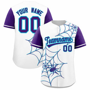 Custom White-Purple Spider Web Pattern Raglan Sleeves Authentic Baseball Jersey