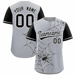 Custom Gray-Black Spider Web Pattern Raglan Sleeves Authentic Baseball Jersey