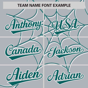 Custom Gray-Aqua Spider Web Pattern Raglan Sleeves Authentic Baseball Jersey