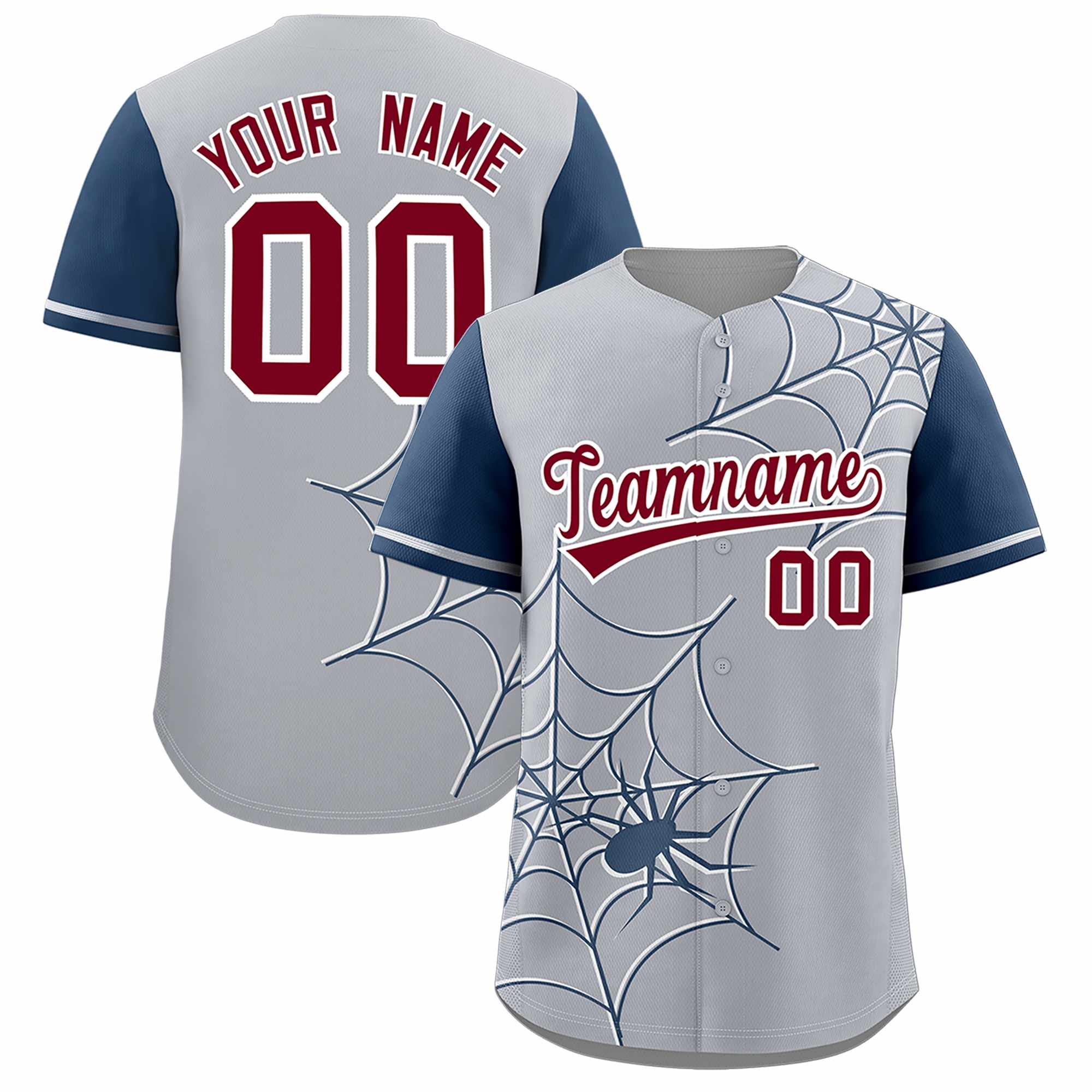 Custom Gray-Midnight Blue Spider Web Pattern Raglan Sleeves Authentic Baseball Jersey