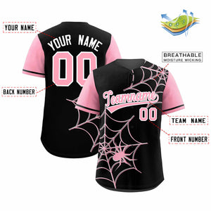 Custom Black-Light Pink Spider Web Pattern Raglan Sleeves Authentic Baseball Jersey