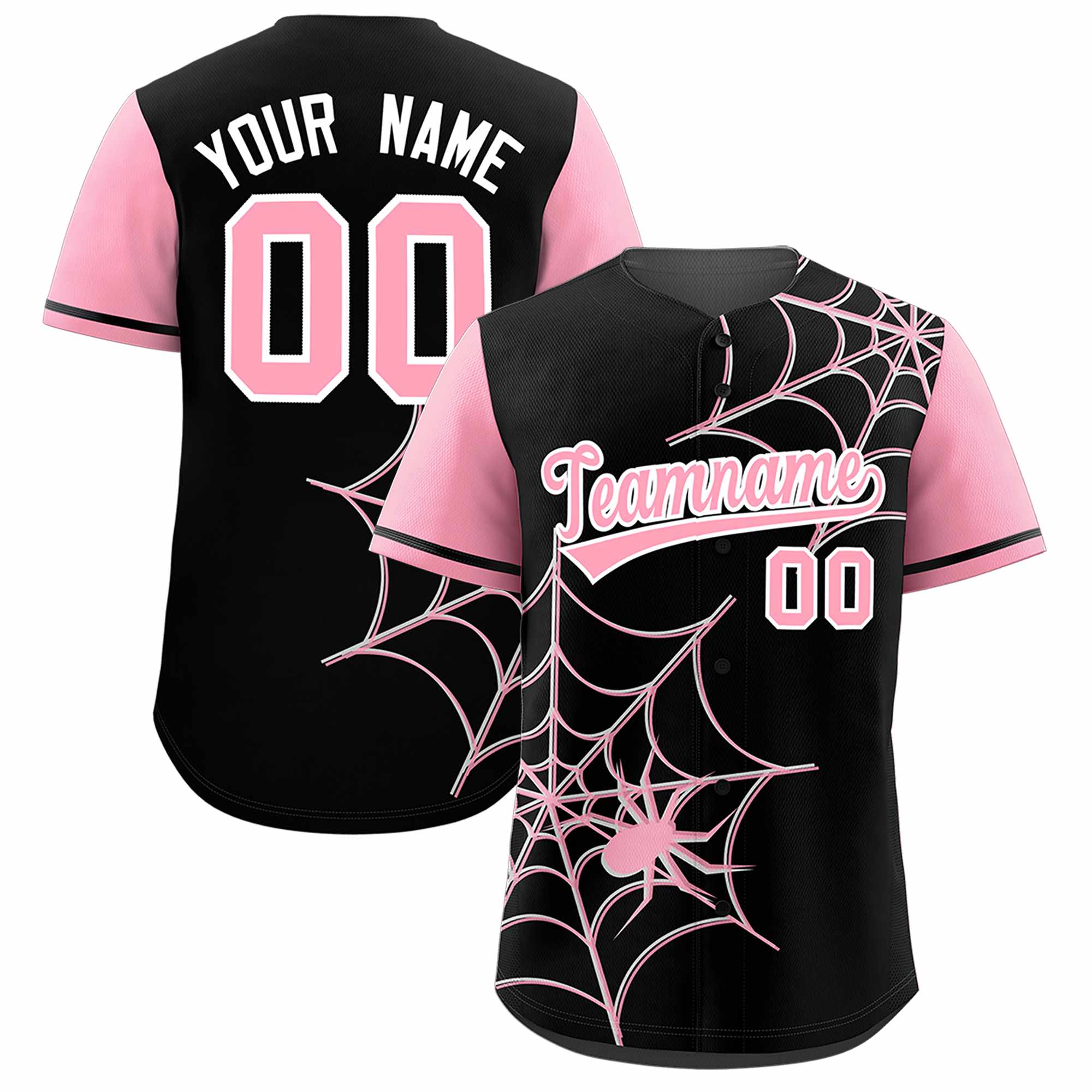 Custom Black-Light Pink Spider Web Pattern Raglan Sleeves Authentic Baseball Jersey