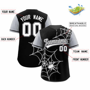 Custom Black-Gray Spider Web Pattern Raglan Sleeves Authentic Baseball Jersey