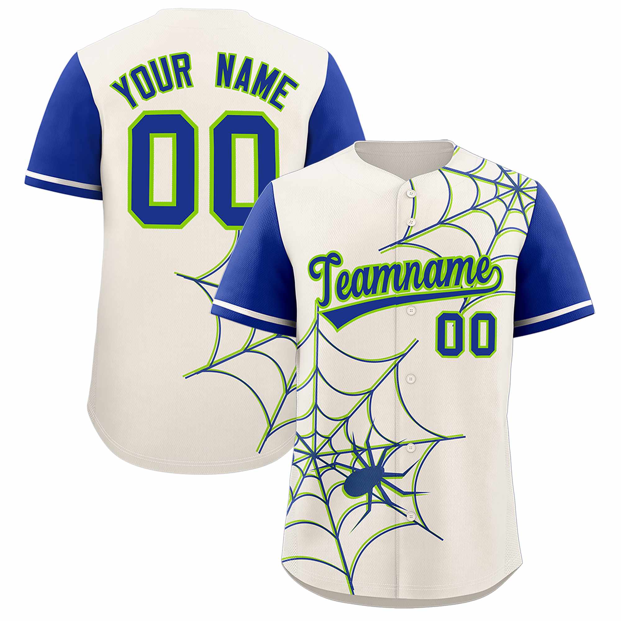 Custom Cream-Royal Spider Web Pattern Raglan Sleeves Authentic Baseball Jersey