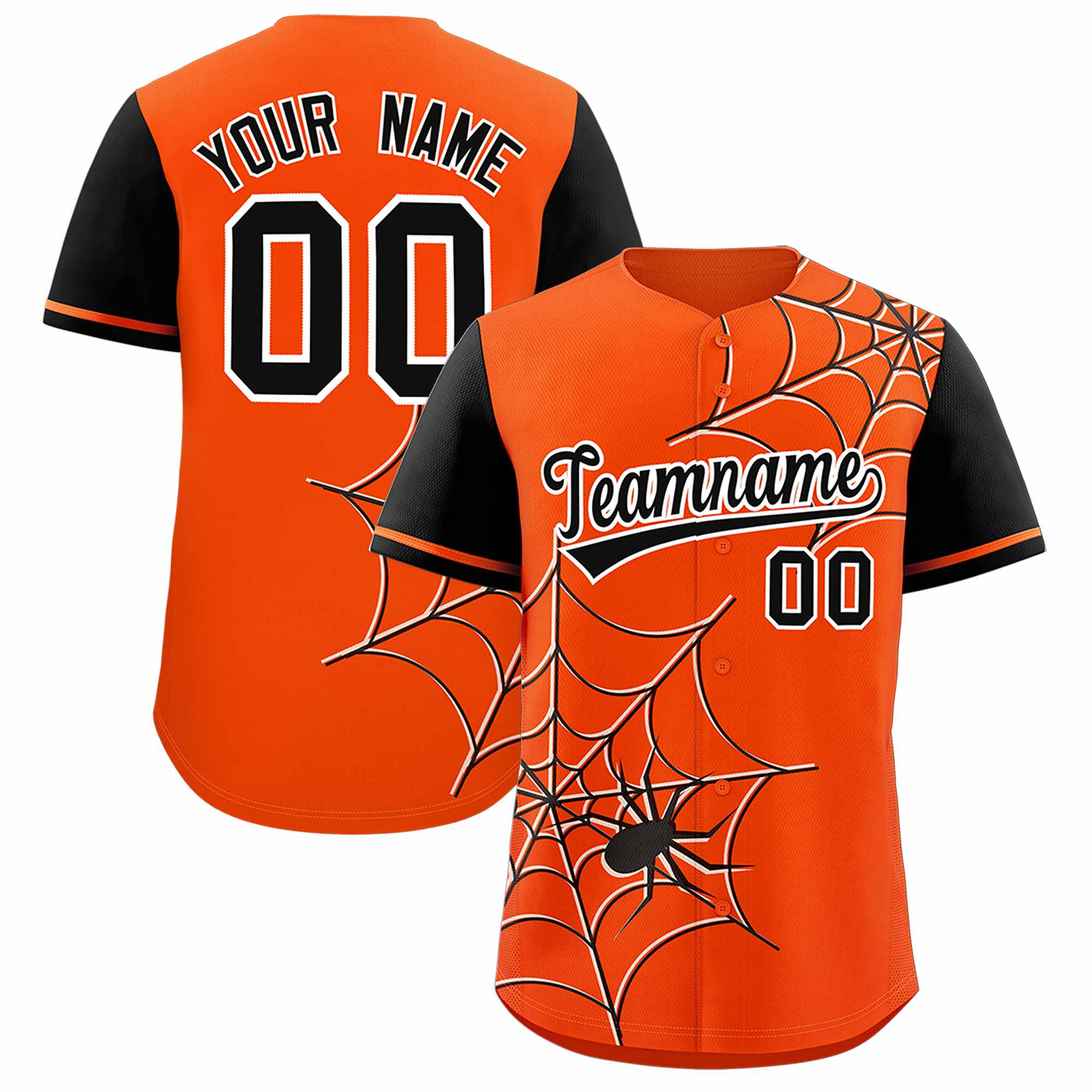 Custom Orange-Black Spider Web Pattern Raglan Sleeves Authentic Baseball Jersey