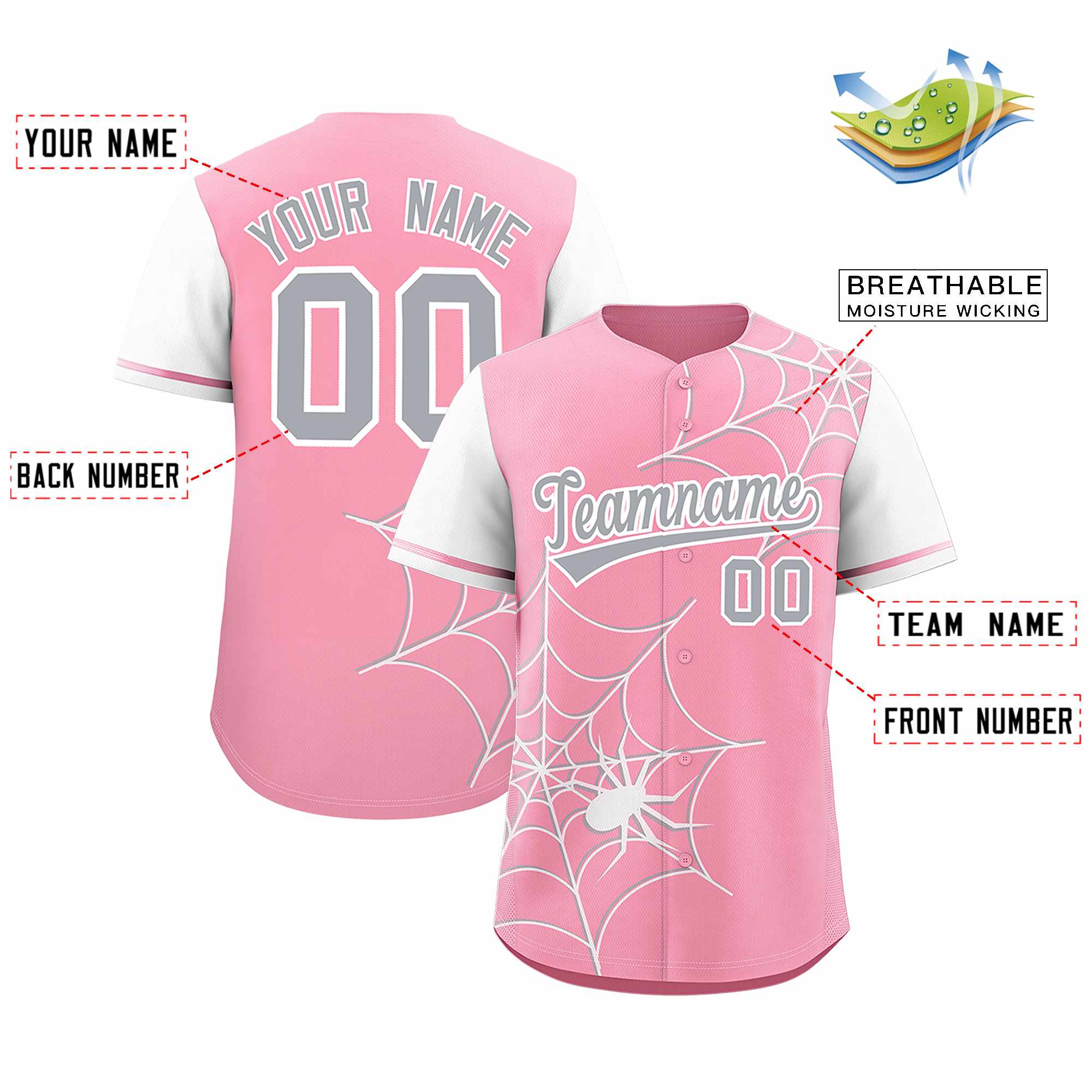 Custom Light Pink-White Spider Web Pattern Raglan Sleeves Authentic Baseball Jersey