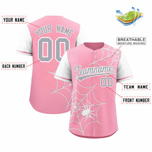 Custom Light Pink-White Spider Web Pattern Raglan Sleeves Authentic Baseball Jersey