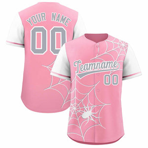 Custom Light Pink-White Spider Web Pattern Raglan Sleeves Authentic Baseball Jersey