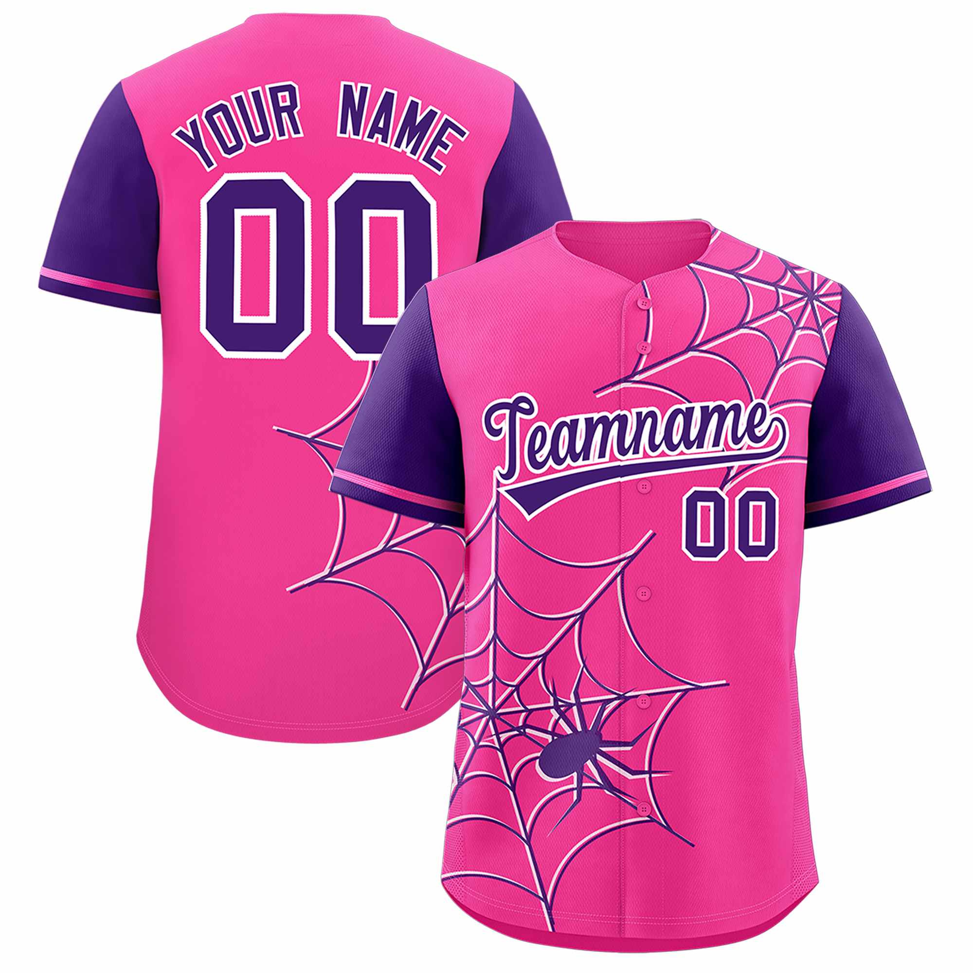 Custom Pink-Purple Spider Web Pattern Raglan Sleeves Authentic Baseball Jersey