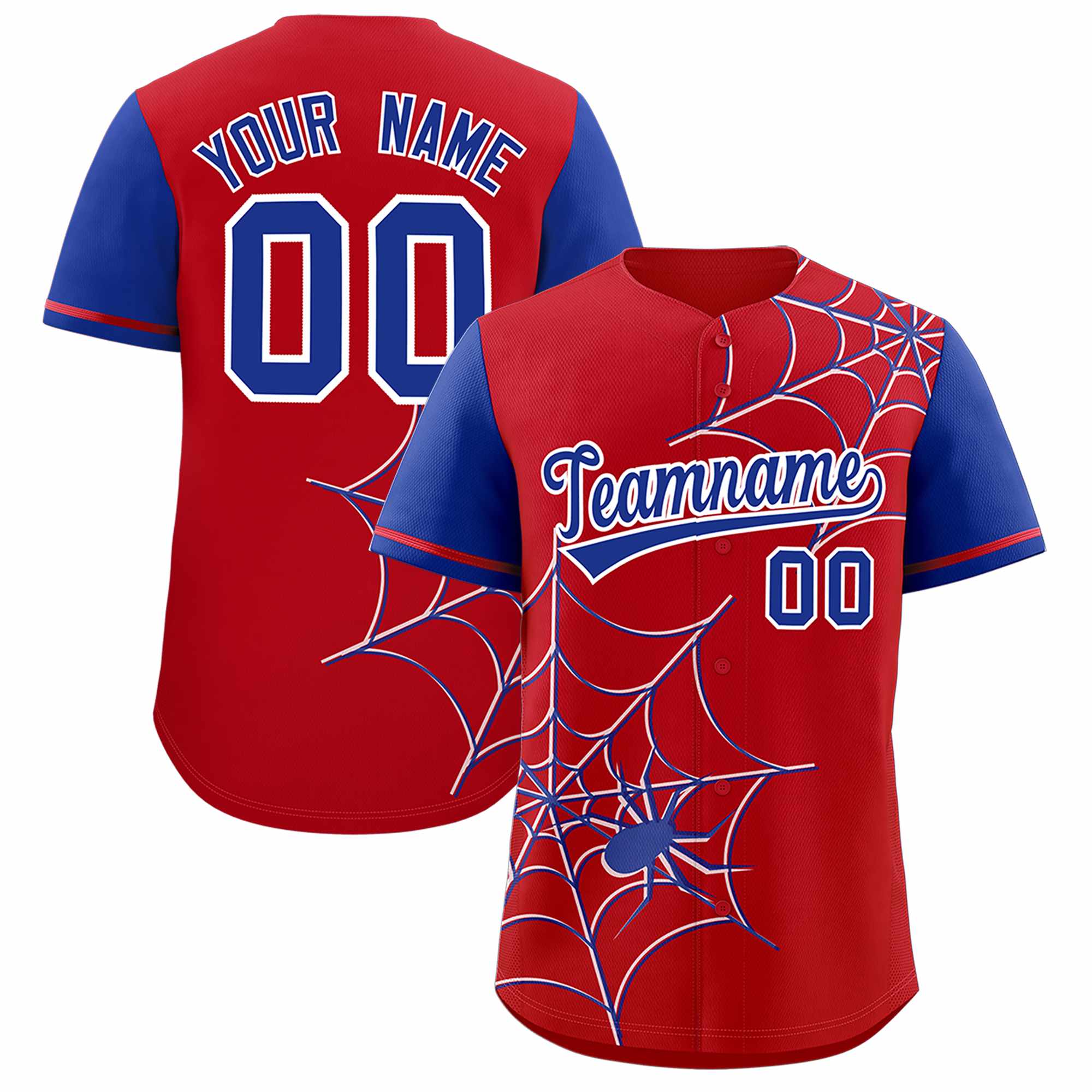 Custom Red-Royal Spider Web Pattern Raglan Sleeves Authentic Baseball Jersey