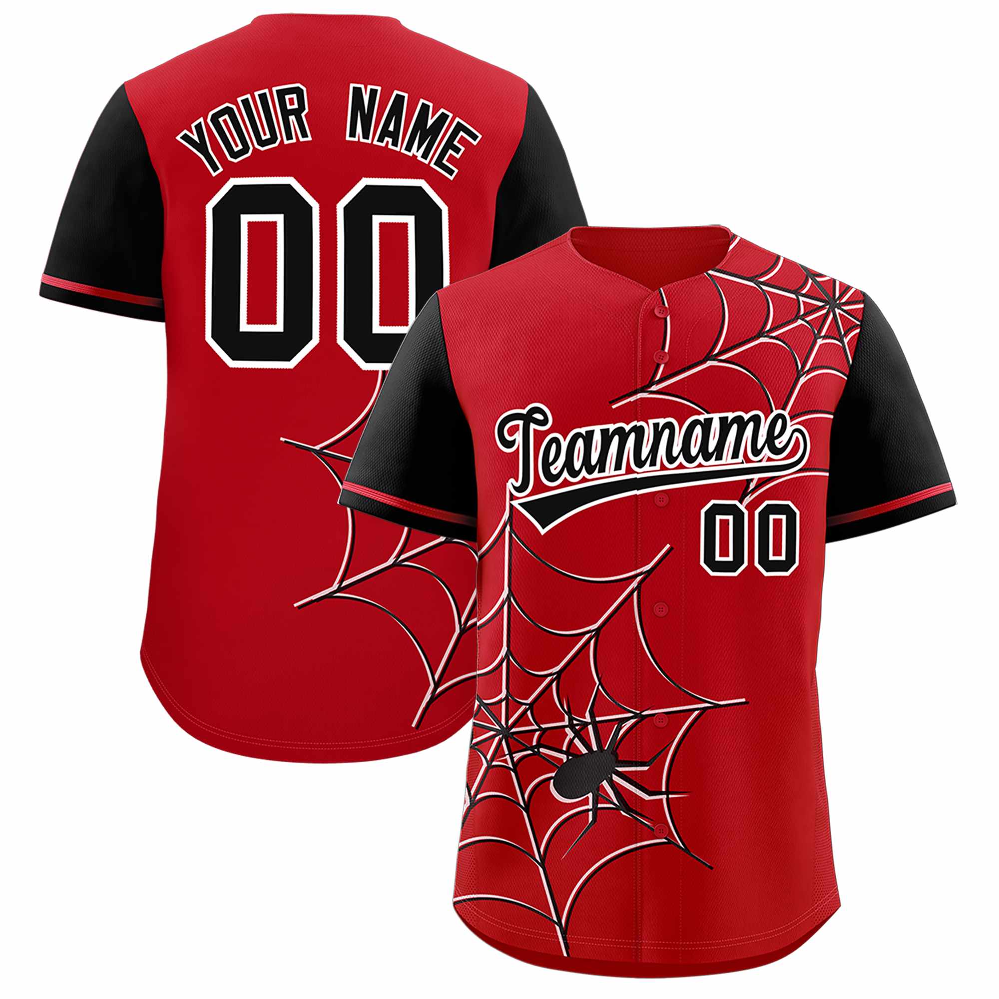 Custom Red-Black Spider Web Pattern Raglan Sleeves Authentic Baseball Jersey