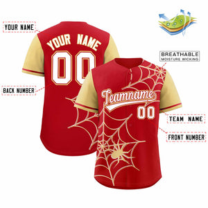 Custom Red-Khaki Spider Web Pattern Raglan Sleeves Authentic Baseball Jersey