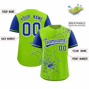 Custom Neon Green-Royal Spider Web Pattern Raglan Sleeves Authentic Baseball Jersey