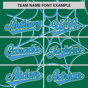 Custom Kelly Green-Powder Blue Spider Web Pattern Raglan Sleeves Authentic Baseball Jersey