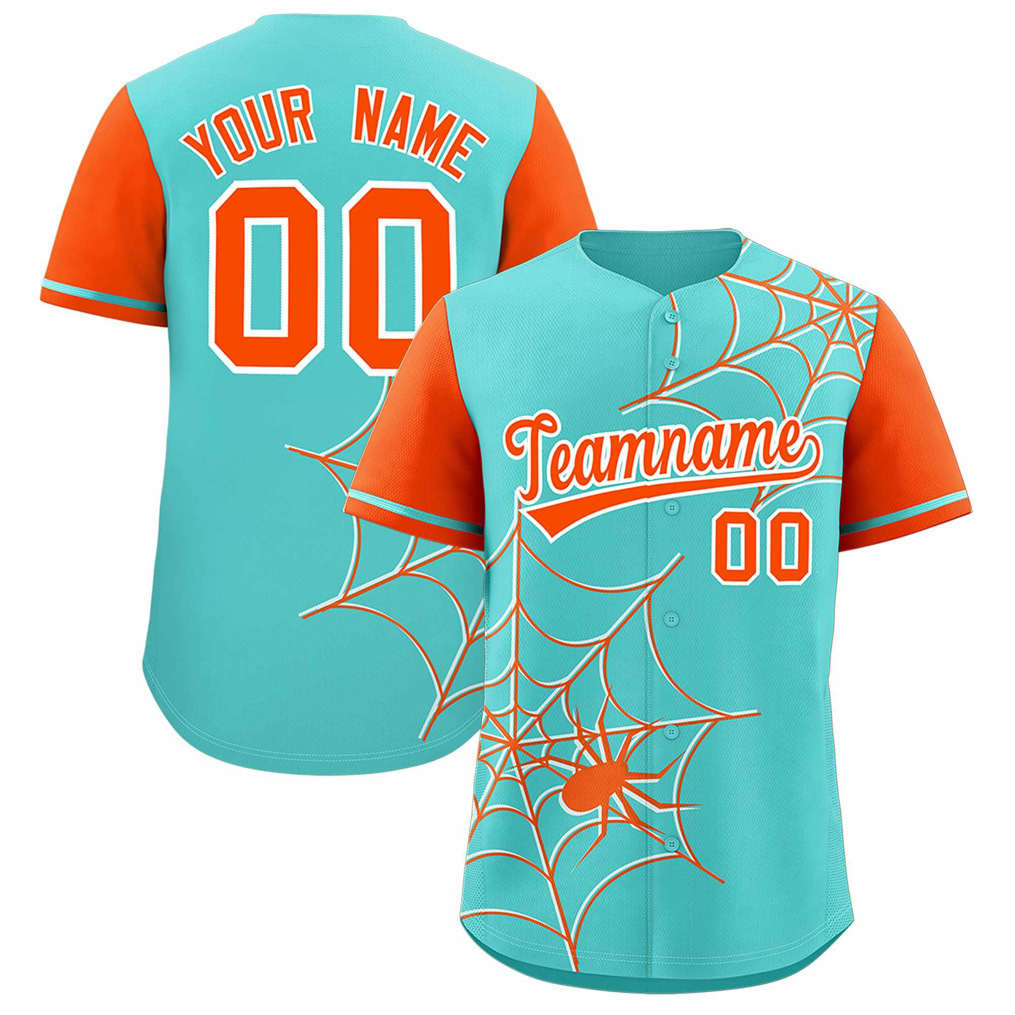 Custom Bright Green-Orange Spider Web Pattern Raglan Sleeves Authentic Baseball Jersey