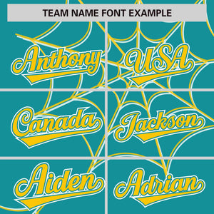 Custom Aqua-Gold Spider Web Pattern Raglan Sleeves Authentic Baseball Jersey