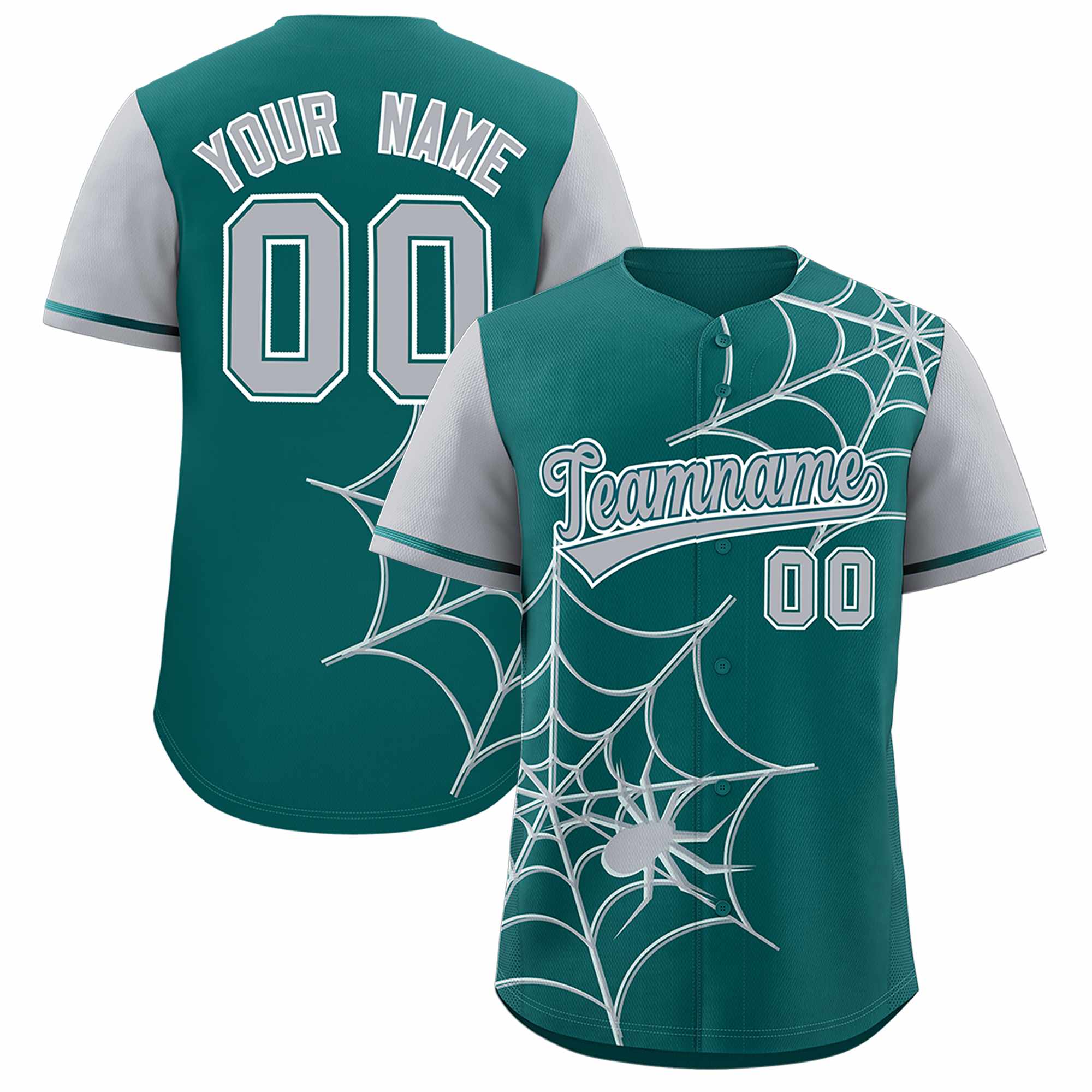 Custom Aqua-Gray Spider Web Pattern Raglan Sleeves Authentic Baseball Jersey