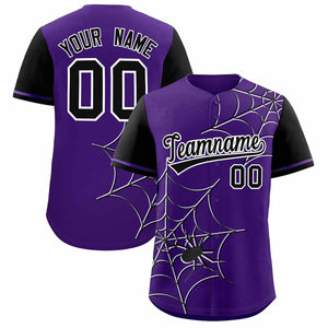 Custom Purple-Black Spider Web Pattern Raglan Sleeves Authentic Baseball Jersey