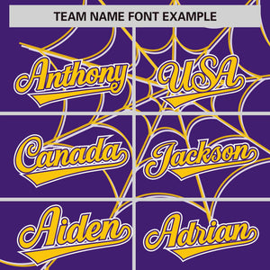 Custom Purple-Gold Spider Web Pattern Raglan Sleeves Authentic Baseball Jersey