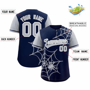 Custom Navy-Gray Spider Web Pattern Raglan Sleeves Authentic Baseball Jersey