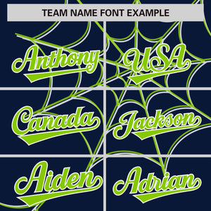 Custom Navy-Neon Green Spider Web Pattern Raglan Sleeves Authentic Baseball Jersey