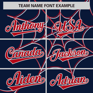 Custom Navy Red Spider Web Pattern Raglan Sleeves Authentic Baseball Jersey