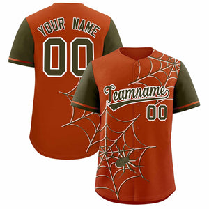 Custom Texas Orange-Olive Spider Web Pattern Raglan Sleeves Authentic Baseball Jersey