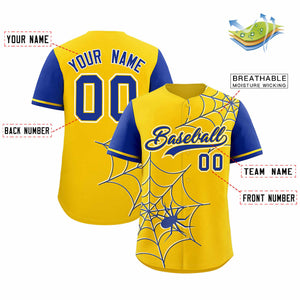 Custom Gold-Royal Spider Web Pattern Raglan Sleeves Authentic Baseball Jersey