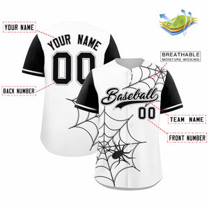 Custom White-Black Spider Web Pattern Raglan Sleeves Authentic Baseball Jersey