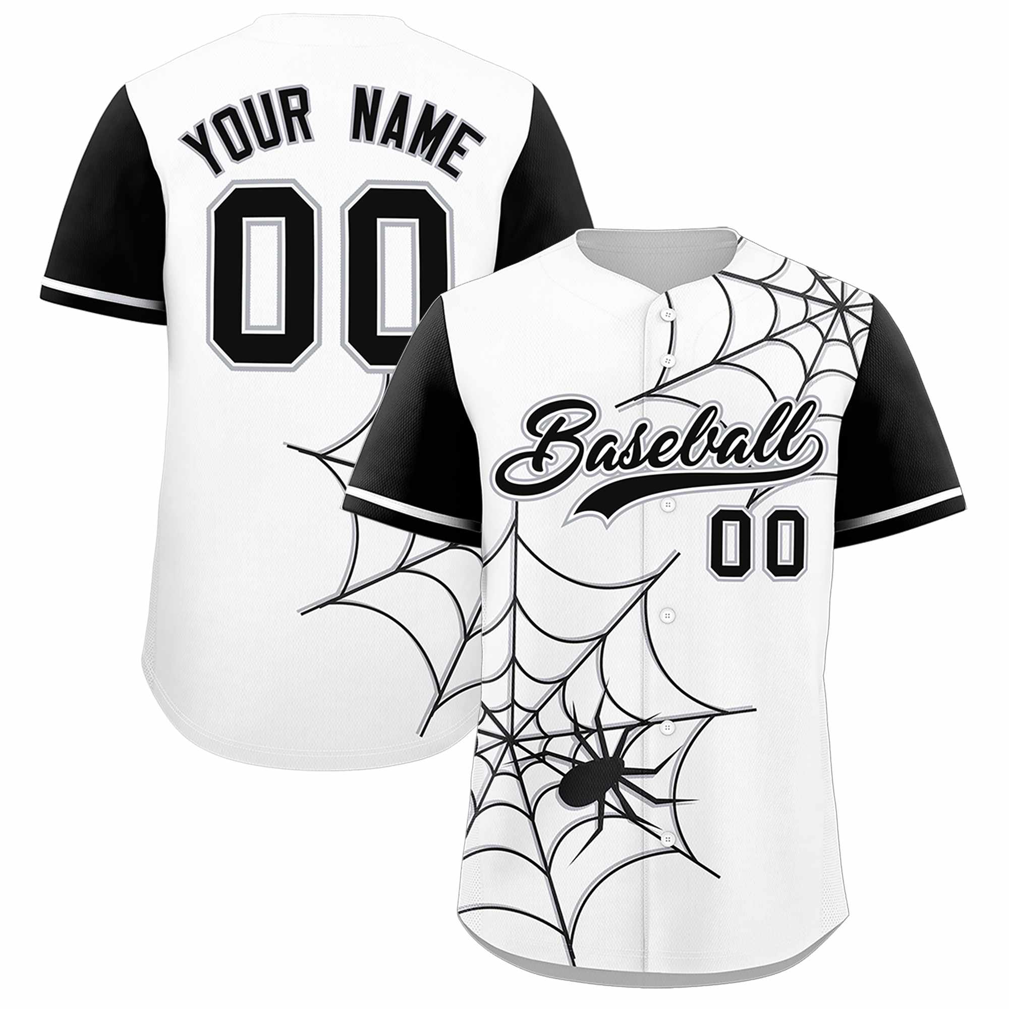 Custom White-Black Spider Web Pattern Raglan Sleeves Authentic Baseball Jersey