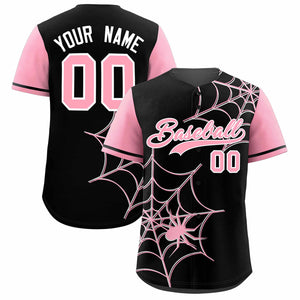 Custom Black-Light Pink Spider Web Pattern Raglan Sleeves Authentic Baseball Jersey