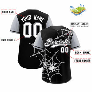 Custom Black-Gray Spider Web Pattern Raglan Sleeves Authentic Baseball Jersey