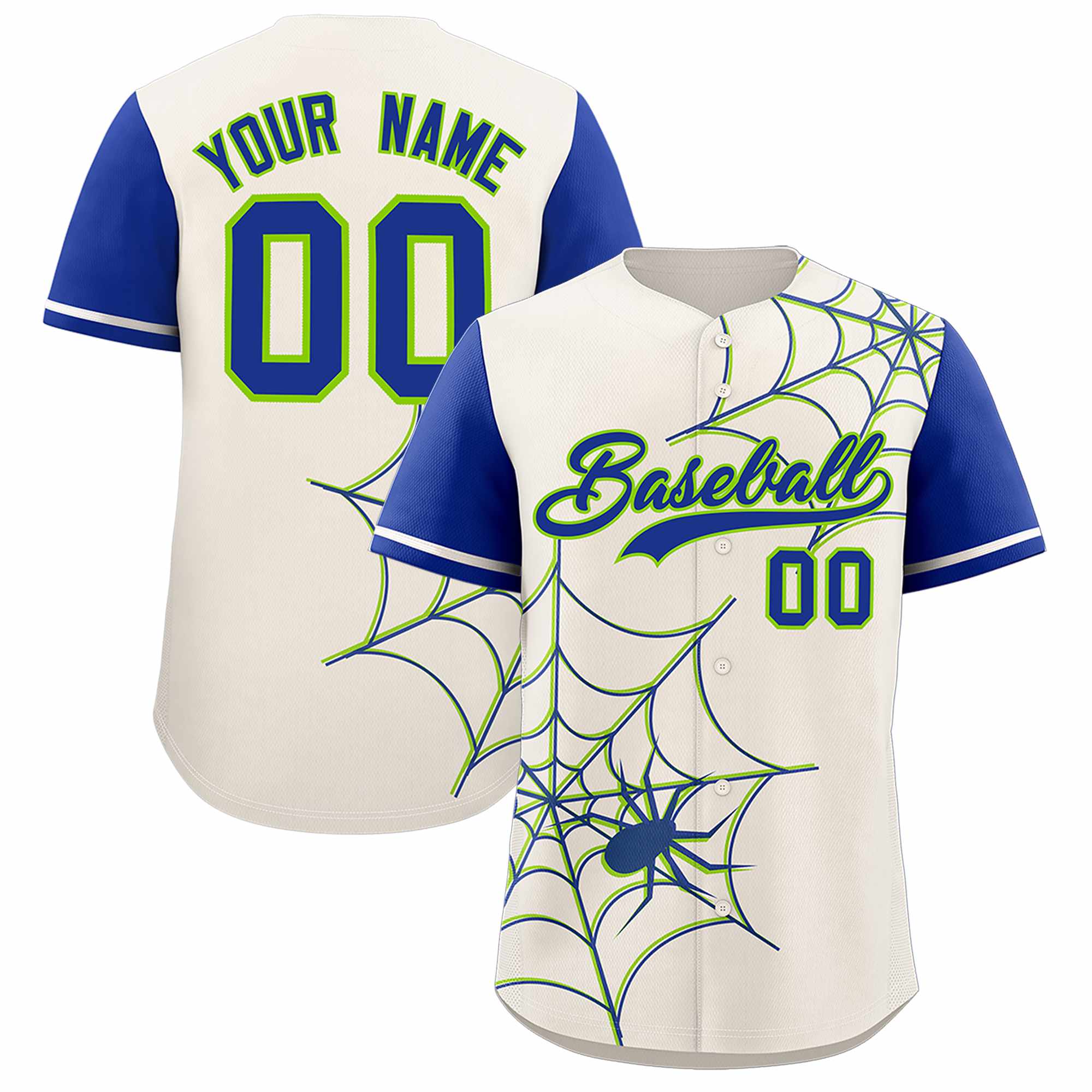 Custom Cream-Royal Spider Web Pattern Raglan Sleeves Authentic Baseball Jersey