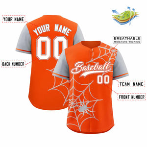 Custom Orange-Gray Spider Web Pattern Raglan Sleeves Authentic Baseball Jersey