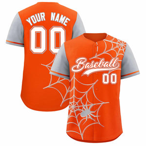 Custom Orange-Gray Spider Web Pattern Raglan Sleeves Authentic Baseball Jersey