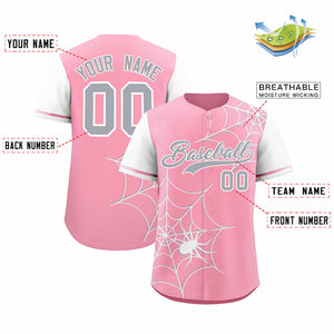 Custom Light Pink-White Spider Web Pattern Raglan Sleeves Authentic Baseball Jersey