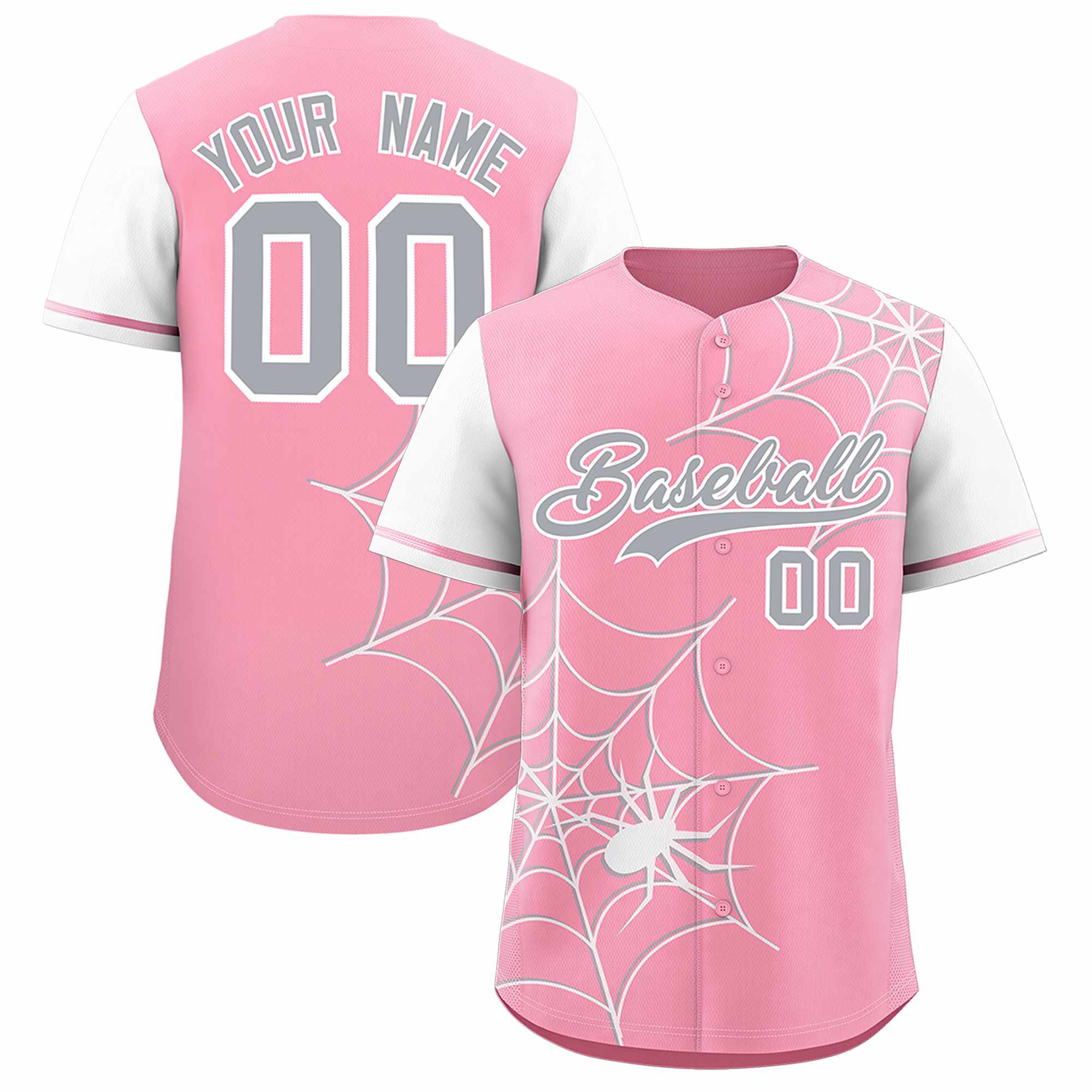 Custom Light Pink-White Spider Web Pattern Raglan Sleeves Authentic Baseball Jersey