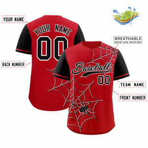 Custom Red-Black Spider Web Pattern Raglan Sleeves Authentic Baseball Jersey