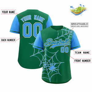 Custom Kelly Green-Powder Blue Spider Web Pattern Raglan Sleeves Authentic Baseball Jersey