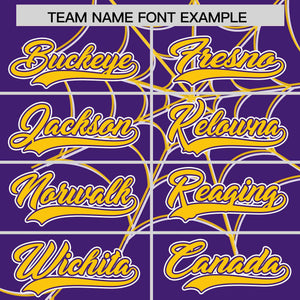 Custom Purple-Gold Spider Web Pattern Raglan Sleeves Authentic Baseball Jersey