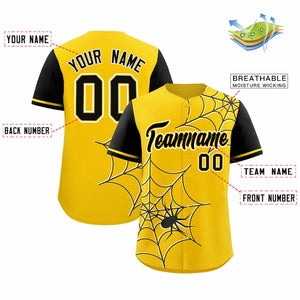 Custom Gold-Black Spider Web Pattern Raglan Sleeves Authentic Baseball Jersey