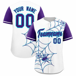 Custom White-Purple Spider Web Pattern Raglan Sleeves Authentic Baseball Jersey