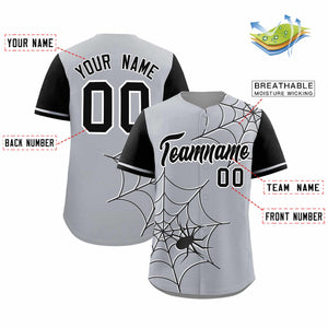 Custom Gray-Black Spider Web Pattern Raglan Sleeves Authentic Baseball Jersey