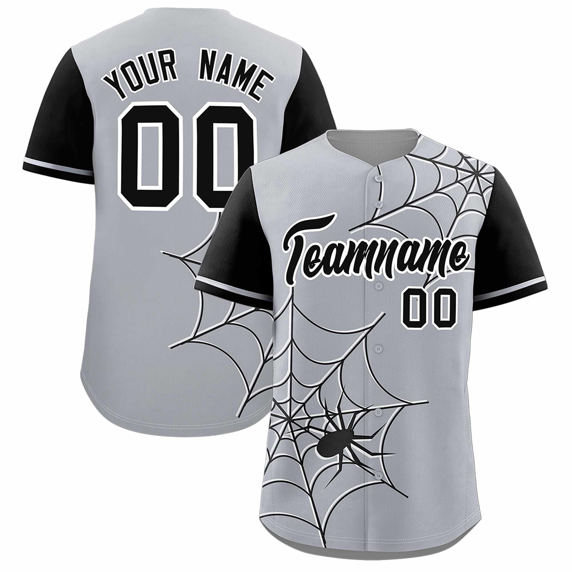 Custom Gray-Black Spider Web Pattern Raglan Sleeves Authentic Baseball Jersey