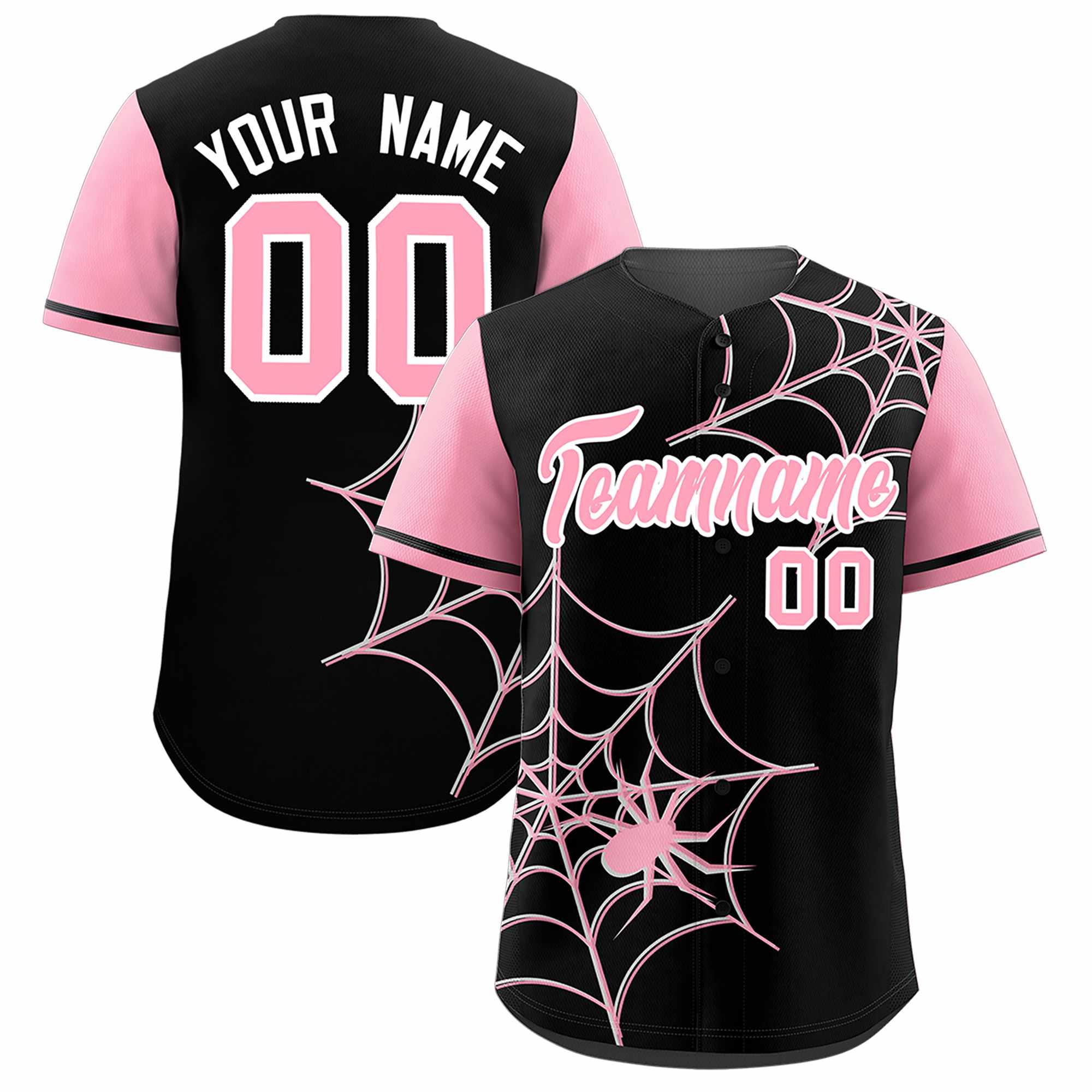 Custom Black-Light Pink Spider Web Pattern Raglan Sleeves Authentic Baseball Jersey